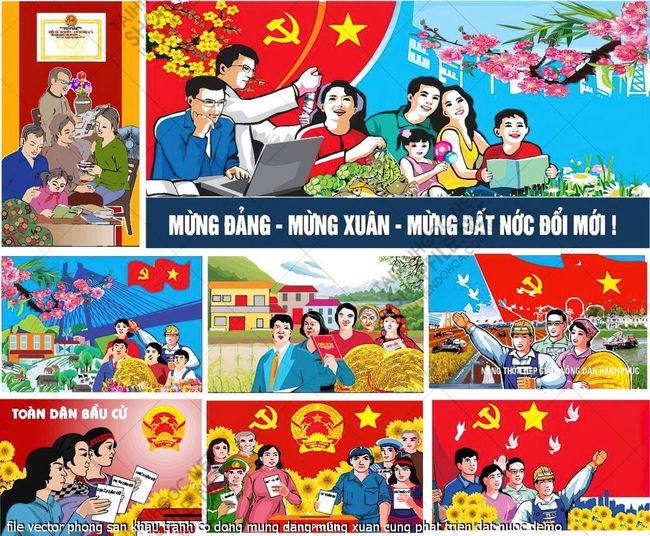 file vector phong san khau tranh co dong mung dang mung xuan cung phat trien dat nuoc